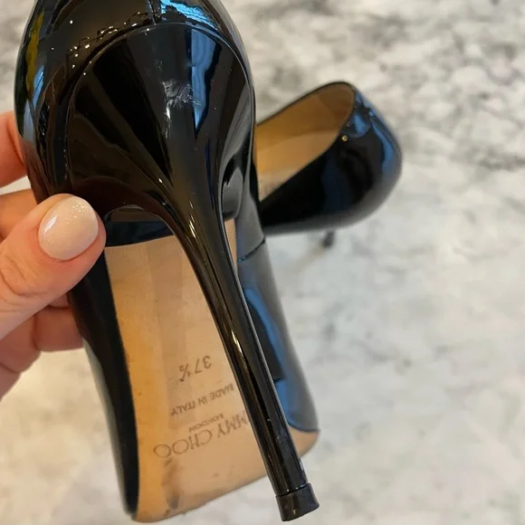 Jimmy Choo size 37 1/2 black patent leather 100 mm heel - Heels